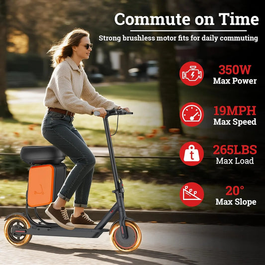 8.5‘’ LADPED LP60 Electric Scooter 350W Motor 36V 5.2Ah Battery 19mph Max Speed Up to 16miles Range with Removable Seat & Box