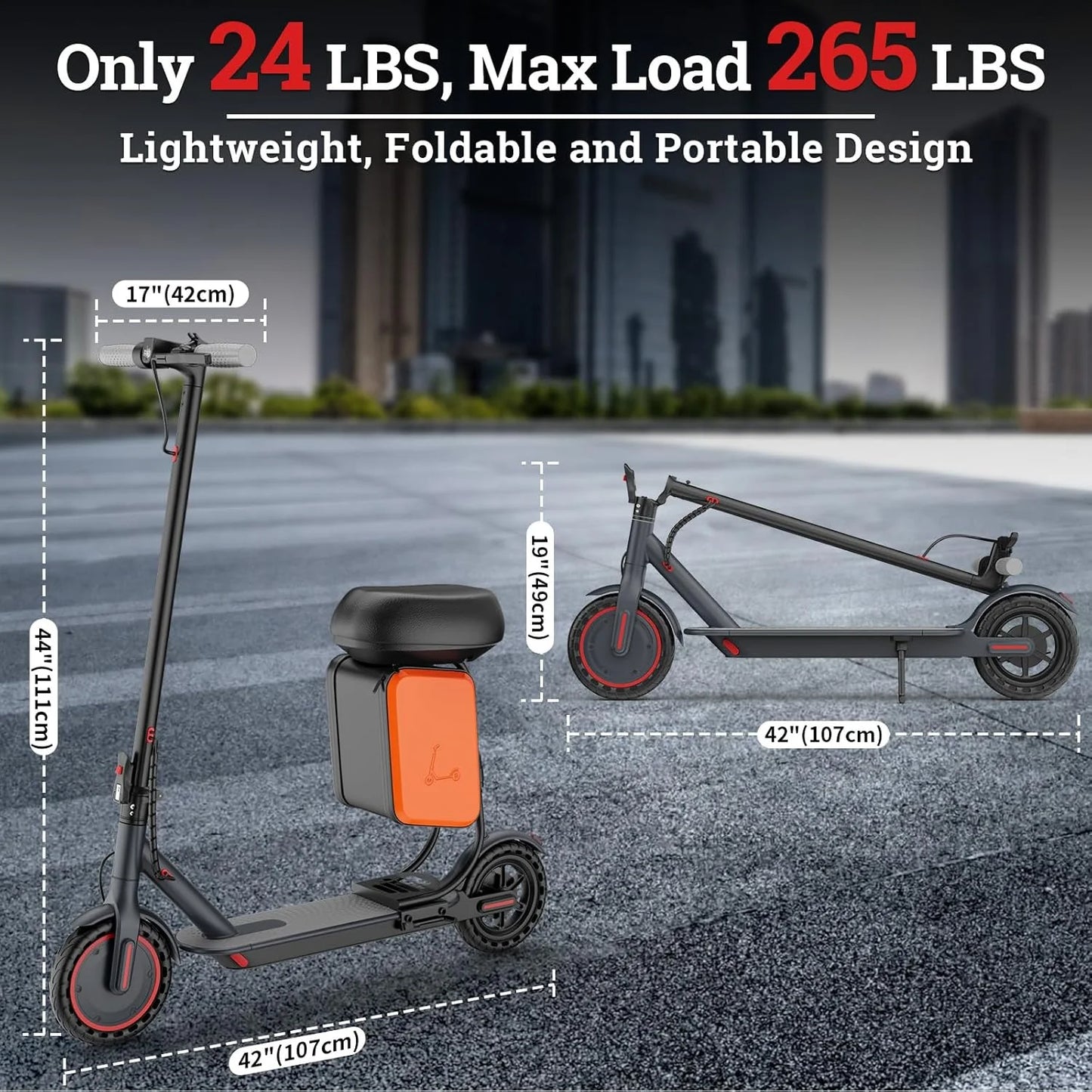 8.5‘’ LADPED LP60 Electric Scooter 350W Motor 36V 5.2Ah Battery 19mph Max Speed Up to 16miles Range with Removable Seat & Box