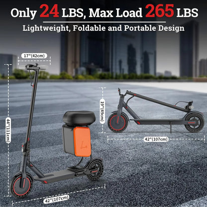 8.5‘’ LADPED LP60 Electric Scooter 350W Motor 36V 5.2Ah Battery 19mph Max Speed Up to 16miles Range with Removable Seat & Box