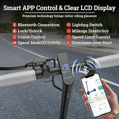 8.5‘’ LADPED LP60 Electric Scooter 350W Motor 36V 5.2Ah Battery 19mph Max Speed Up to 16miles Range with Removable Seat & Box