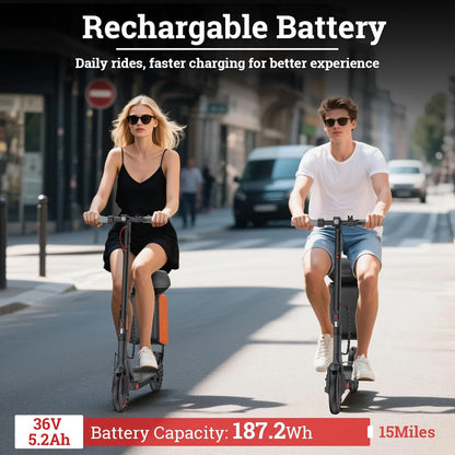 8.5‘’ LADPED LP60 Electric Scooter 350W Motor 36V 5.2Ah Battery 19mph Max Speed Up to 16miles Range with Removable Seat & Box